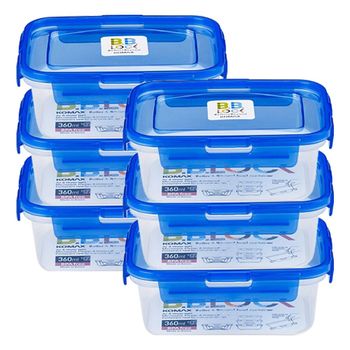 코멕스 비비락 직사각 밀폐용기 직1호 블루 360ml X 6