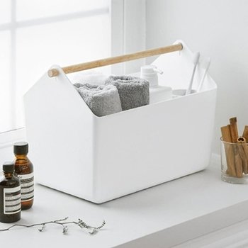 화이트 우든 핸들 바스켓 바구니 소품함 시스맥스 소품정리함 다용도 수납 데스크테리어