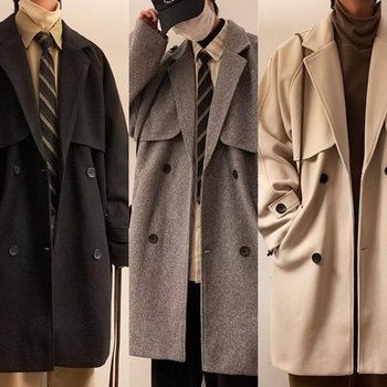 남자 오버핏 캐주얼 버튼 카라 트렌치 울 코트 OC-CT-SWFGNRMJ_3