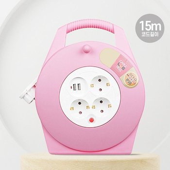 러그박스 손잡이 멀티탭 라운드 릴선 3구 USB 2포트 15M 1.0SQ (PK) 캠핑릴선 코드릴 캐핑코드릴