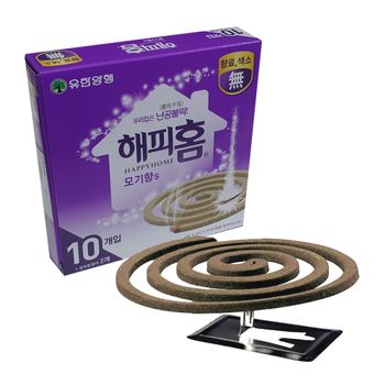 원룸살림 해피홈 색소무 무향료 황색 모기향 10매 받침2개