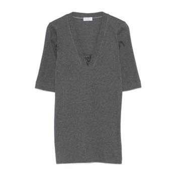 [해외배송] 브루넬로쿠치넬리 브이넥 비즈 디테일 반팔 풀오버 스웨터 M0TC8EL692 CV563