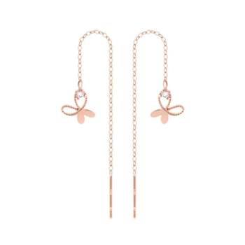 14K 643OZQ13 GOLD 큐빅 나비 드롭 롱 체인 금 귀걸이