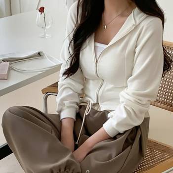 여성 겨울 네이미 절개 슬림 기모 후드집업