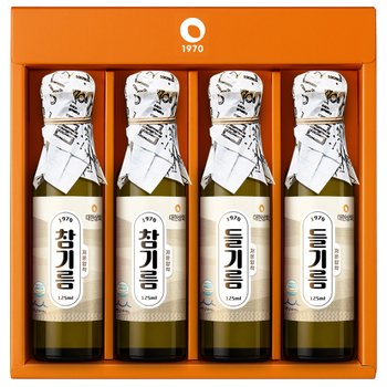 대현상회 [10/2 오전10시 주문건까지 명절전출고]55년전통 저온압착 참기름 2병 + 들기름 2병 125ml 4병 선물세트 (선물상자포장)