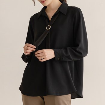 [66-120] 베브 타이 반오픈 카라 블라우스