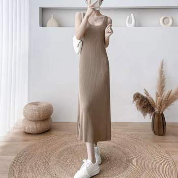 슬림 UN92ML34 골지 민소매 롱 원피스 스퀘어넥 나시원피스 여