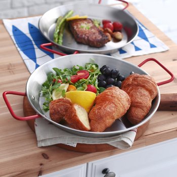 키친아트 스텐 빠야에 감바스팬 플레이팅 떡볶이 파스타 접시 그릇 18cm (레드)