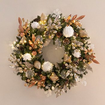 크리스마스 리스 벽장식 LED 벨리 리프 캐롤 750mm 벽걸이 소품 현관 문 카페 입구 데코 꾸미기