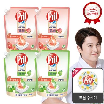 프릴 맑은식초 1000ml x4개 주방세제_프릴 수세미