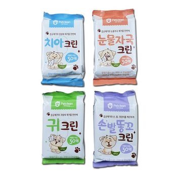 강아지용품 펫크린 반려동물 물티슈30매 4개