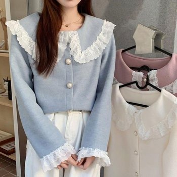 [JHL70641_51IB]레이스 진주버튼 블라우스 페미닌 둥근카라 (29883774A)