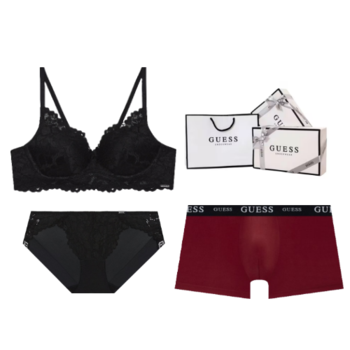 게스언더웨어 노와이어 블랙레이스 브라 남여커플 속옷세트 