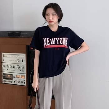 여성 토낭트 레터링 캐쥬얼 반팔 티셔츠