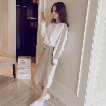 [MEJ21330_62_62]배색 롱스커트 상하의 밴딩스커트 세트