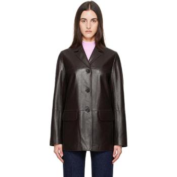 26 FW Loulou de Saison 브라운 나리 스트레이트 가죽 재킷 262473F064008