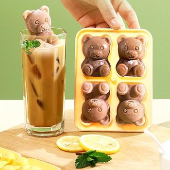 곰모양 실리콘 얼음틀 4구 하이볼 아이스볼 위스키 얼음 제조기 하이볼 위스키
