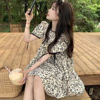 여성 AKOI0724 데일리 꽃무늬 플라워 귀여운 반팔 원피스