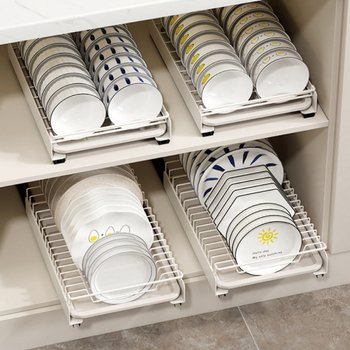 주방 싱크대 슬라이딩 그릇 접시 정리대 철제 레일 인출식 하부장 선반