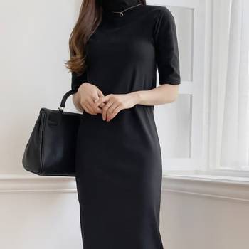 여성 바머스 소프트 반폴라 반팔 롱 원피스