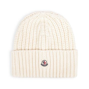 25 FW 몽클레어 로고 패치 리브 울 퓨어 비니 화이트 K20933B00035M4281