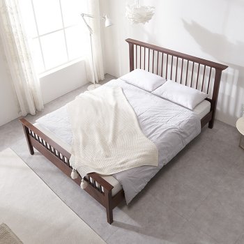 [밀키웨이] 엠마 고무나무 원목도장 평상형 침대 Q+독립매트리스