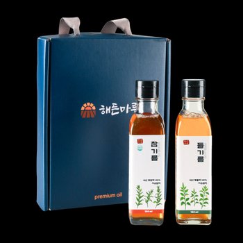 해든마루 저온압착 국산참기름 180ml +국산들기름 180ml 선물세트
