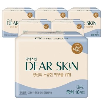 깨끗한나라 디어스킨 에어엠보 중형 16개입x6팩_