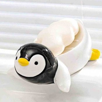 비누 받침대 거치대 트레이 펭귄 받침 도자기 캐릭터 물빠짐