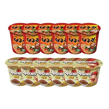 농심 너구리 컵 62g x 6개 + 농심 짜파게티범벅 70g x 6개