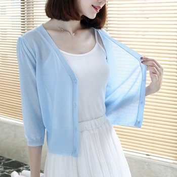 얇은 가디건 니트 망토 집업 봄 브이넥 여름 볼레로 로브 초경량 브이넥 가을 볼로레로 여자