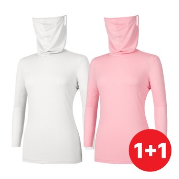 1+1 투엘라 여성 쿨쉴드 데일리 캐주얼 스포츠웨어 메쉬 마스크넥 핑거홀 티셔츠(W7OPST21)