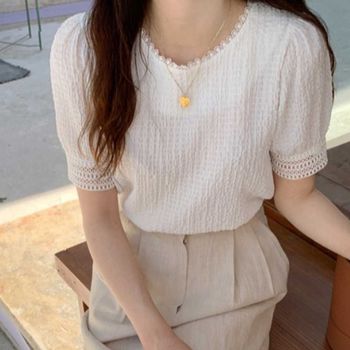 여성 GNGW0971 스타일리시한 봄 여름 반팔 데일리 캐주얼 출근 블라우스 코디