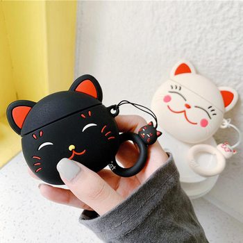 에어팟 에어팟2 차이팟 귀여운 커플 복고양이 캐릭터 실리콘 케이스 핑거링 키링 세트/철가루방지스티커