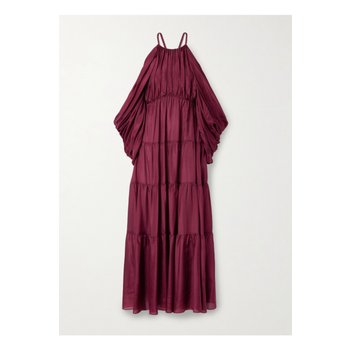 [해외] 짐머만 탤로 콜드숄더 플리츠 티어드 실크 새틴 맥시 드레스 버건디 1647597350960143