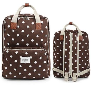 노트북백팩 학생 트렌디 백팩 이쁜 별무늬 패션 책가방 브라운