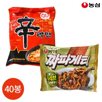 반반세트 농심 신라면 짜파게티 40봉 세트