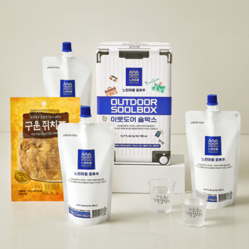 느린마을 증류주 파우치 아웃도어 술팩(증류주 16.9도 180ml 3ea+마른안주1+전용잔 2개