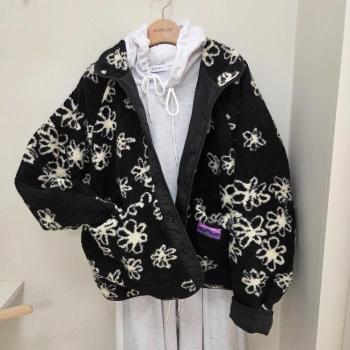 에잇컨셉 HC17 꽃 뽀그리 후리스점퍼 후리스 점퍼 집업 리버시블오버핏 검정 뽀 S45729574