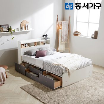 루젠화이트 슈퍼싱글 SS 수납헤드 깊은서랍 침대+양면 매트리스 DF638727