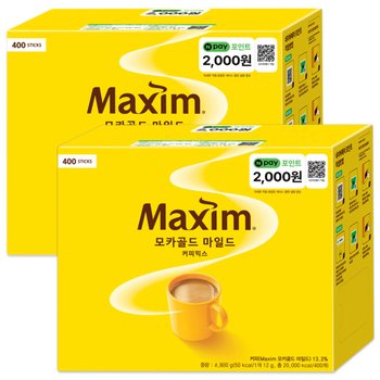 맥심 모카골드 커피믹스 400Tx2개 + 네이버페이 포인트 4000원
