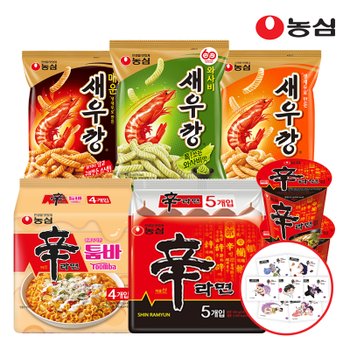 농심 6종 세트 +(증정) 씰스티커 4종 (신라면5봉+툼바4봉+신라면소컵2개+새우깡3종 각2봉)