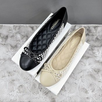패턴 콤비 리본 플랫슈즈 X2HF50YP59 G-BEIGE G-BLACK 2DC_JJ