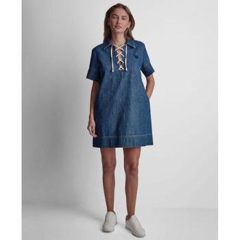 [해외] DKNY 진 우먼 Short-Sleeve 레이스 업 쉬프트 드레스 - Rustic 인디고 26580981 1389823