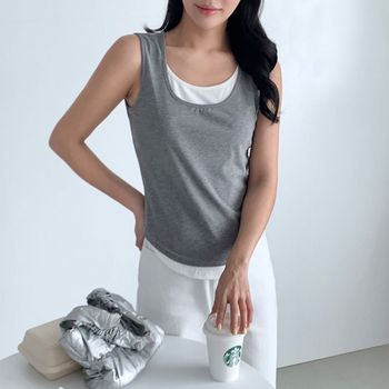 여성용 배색 민소매 나시티셔츠 레나스 3컬러 스쿱넥 기본티