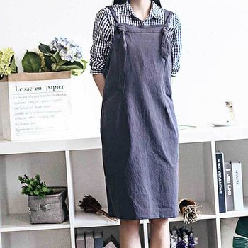 여성멜빵원피스앞치마 122CMK75 카페앞치마 린넨롱원피스앞치마