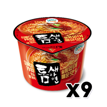 유어스 틈새라면 컵라면 매운맛 큰컵 105g x 9개