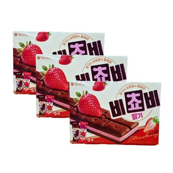오리온 비쵸비 딸기 125g x 3개 / 크래커 초콜릿 샌드과자