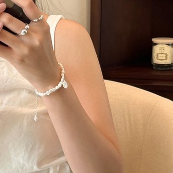 [자체제작] 실버 체인 담수 진주 코인 팬던트 팔찌