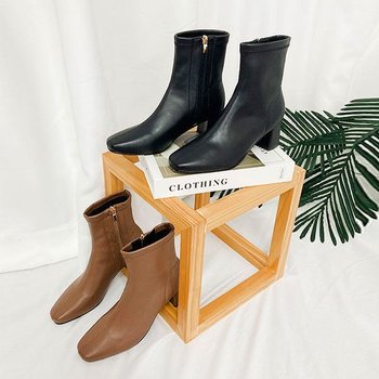 볼리비아 여성 스퀘어토우 베이직 앵클부츠힐(5cm)_GN
